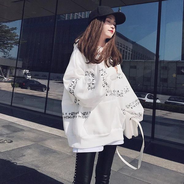 

women's hoodies & sweatshirts zity women printed simple loose long style soft all-match autumn 2021 womens letter hooded pullover femal, Black