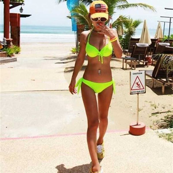 

solid fashion color sale bikini neon set steel female bowknot bra swimwear push up swimsuit springs bathing suit, White;black