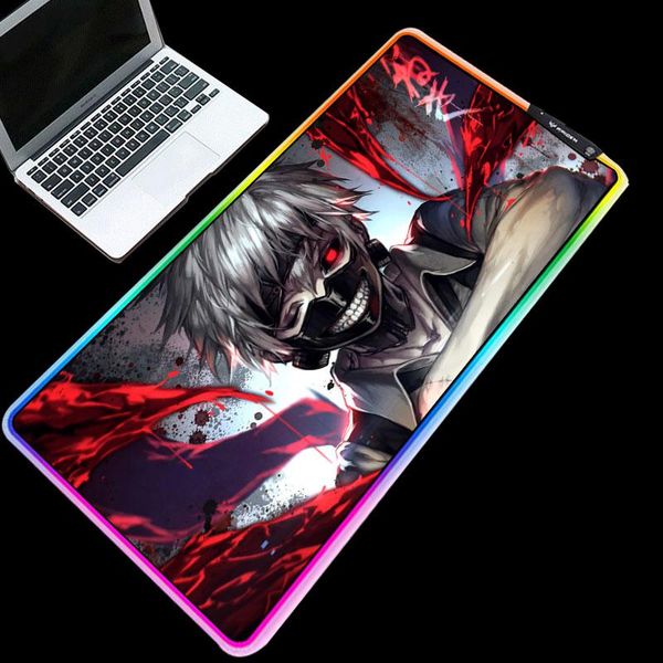 

mouse pads & wrist rests ghoul anime gaming rgb glowing xxl/xl/l rubber base softy durable waterproof desk pad for gamer playing