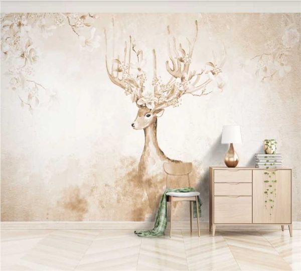 

custom wallpaper 3d p wallpaper children's room hand-painted watercolor elk background wall 8d wall covering