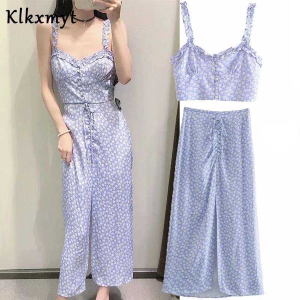 

klkxmyt za women summer skirt sets floral print high waisted split backless crop set woman 2 pieces elegant suit 210527, White