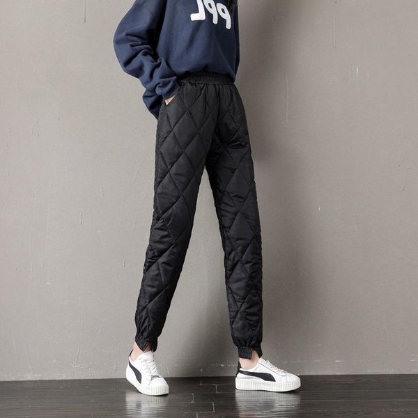 

women's pants & capris winter autumn down cotton women warm harem casual high waist trousers woman plus size loose elastic, Black;white