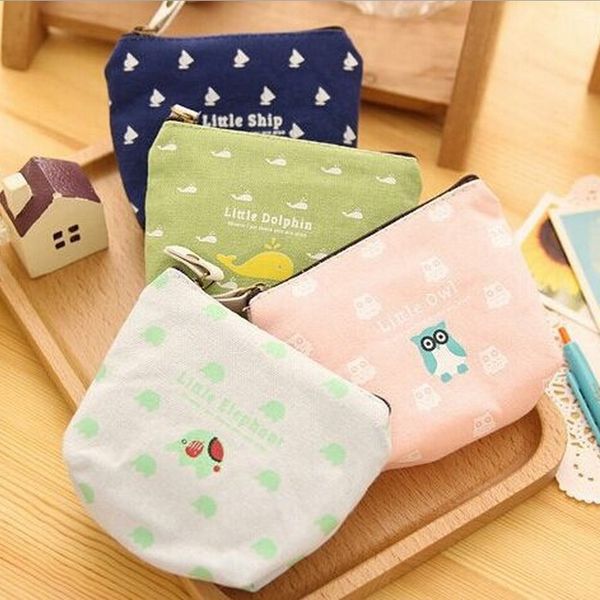 

korea style cute animal change wallet bag key pouch portable creative zipper coin purse canvas for girls, Red;black