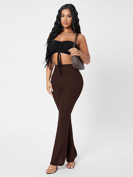 

sxy rib-knit flare leg pants n9vz#, Black;white