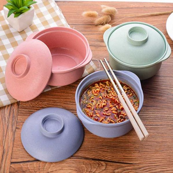 

bowls wheat flour noodle bowl with cover student soup cutlery box for convenience