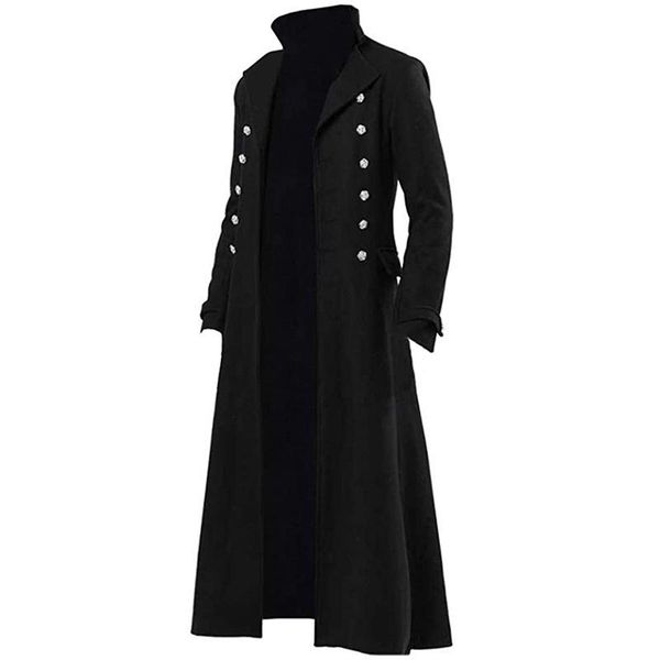 

men's trench coats steampunk retro jacket gothic victorian era frog coat uniform halloween costume stage performance, Tan;black