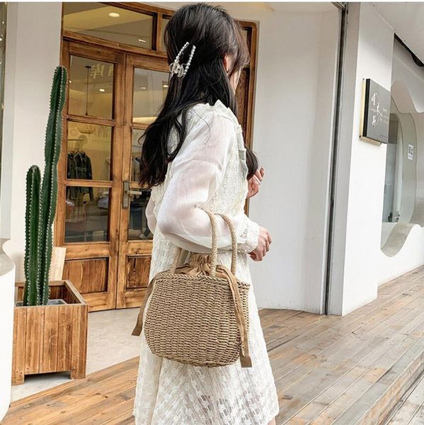 

fashion straw bags casual womens handbag beach retro hand-woven mini 25cm outdoor leisure lady tote bag