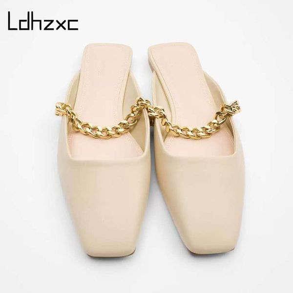 

sandals ldhzxc soft leather women mules 2021 summer slip on woman beach slippers open toe comfortable womens slides sexy, Black