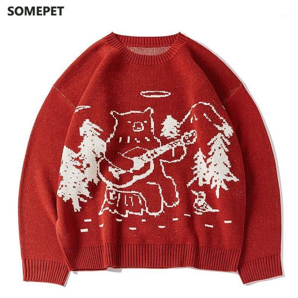 

men's sweaters cartoon teddy bear pattern men christmas sweater streetwear pullovers 2021 autumn man women harajuku hip hop pullover, White;black