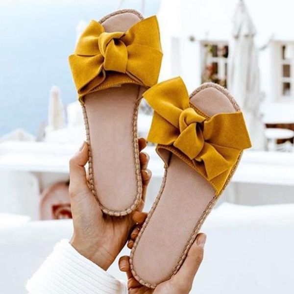 

slippers women bowknot flops casual bow tie flat heel open toe shoes female girls summer vacation beach outdoor, Black