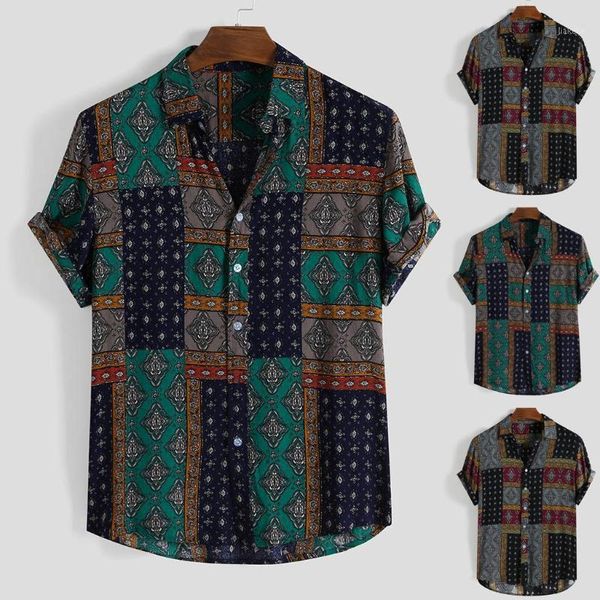 

nice autumn mens ethnic style summer short sleeve loose buttons casual shirt blouse style loose fashion workwear casual1, White;black