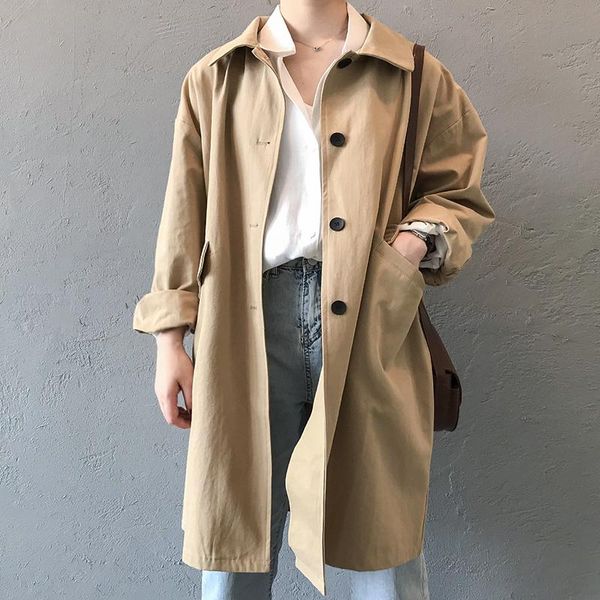 

2021 autumn new long sleeve women solid coat elegance vintage trench office lady button up windbreaker korean style chic t09515z, Tan;black