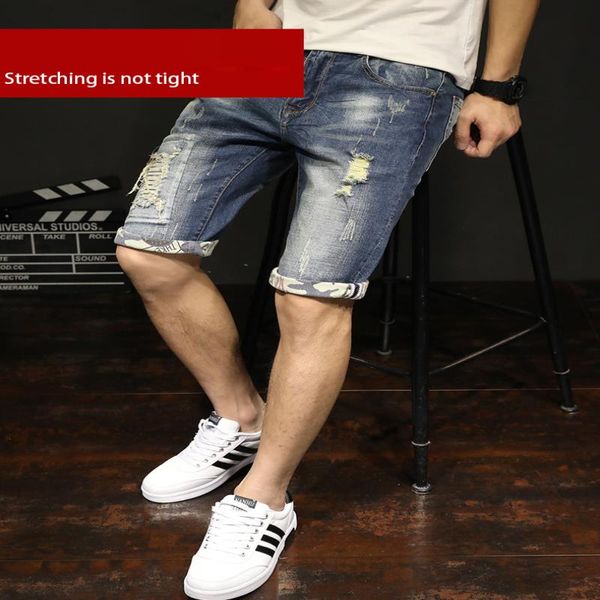 

denim mens wear summer new shorts quality trend shorts 2021 fashion high trousers wholesale retail ripped jean denim nfpuw, Black