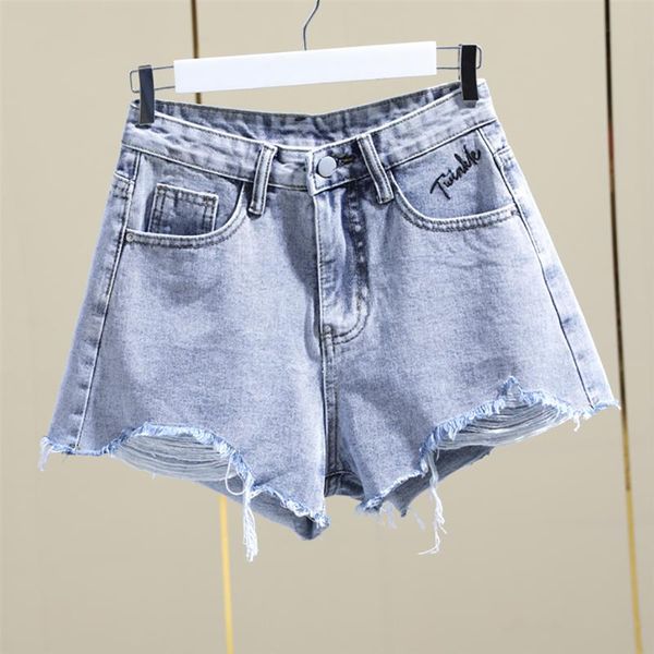 

women's shorts vintage summer embroidery high waisted hole cotton denim women fashion casual wide legs loose baggy short clothes, White;black