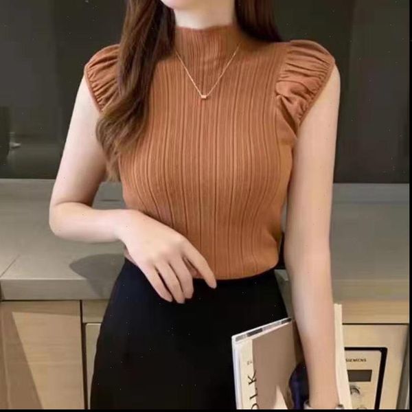 

tank 2021 summer women knitted turtleneck tank ladies slim female night club for women, White