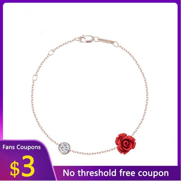 

anklets lynaccs rose gold 925 sterling silver anklet female simple personality foot ornament crystal beach valentine's day bracelet gif, Red;blue
