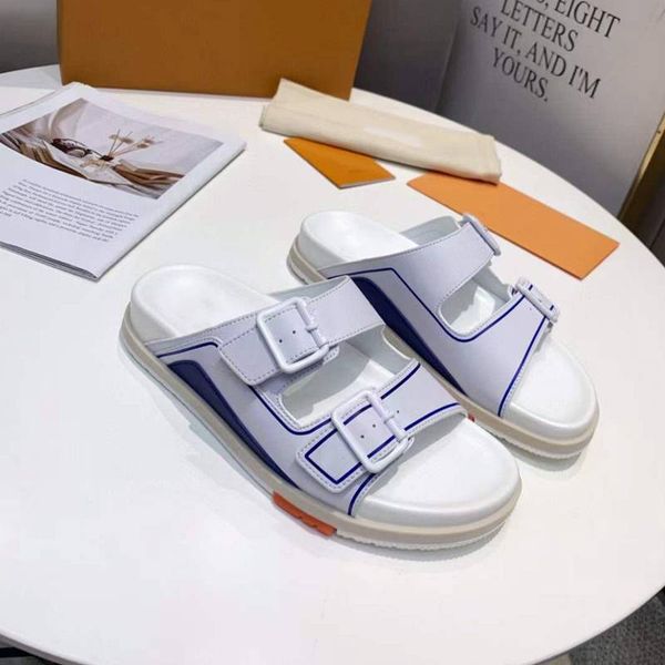 

women fashion platform slippers designer cowhide leather double buckle woman casual flip flops big size 35-45, Black