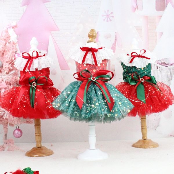 

handmade dog apparel dress pet clothes sequin skirt christmas style costume more layers tulle gown party queen holiday new year