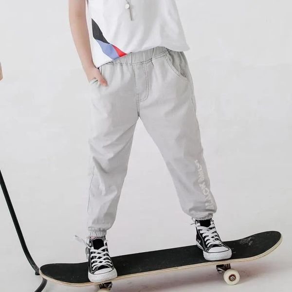 

trousers 4-14t boys for summer 2021 casual pants elastic waist letters print anti-mosquito teenagers clothes, Blue