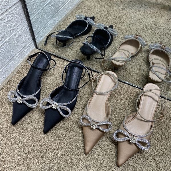 

buckle stiletto heel high heels pointed toe bow bandage sandals 220315, Black