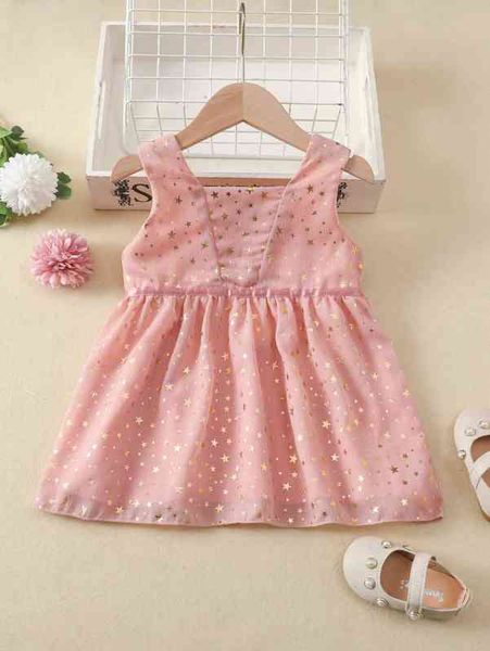 

baby gold star print dress she, Red;yellow