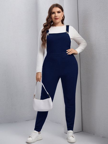 

plus solid overall jumpsuit without tee 92or#, Black