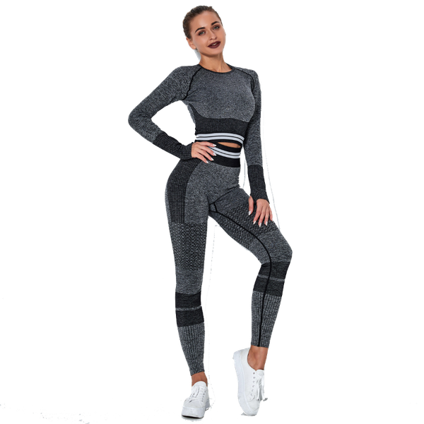 

yoga outfit women 2pcs seamless set sport suit gymwear workout clothes long sleeve gym crop high waist leggings fitness sports wear