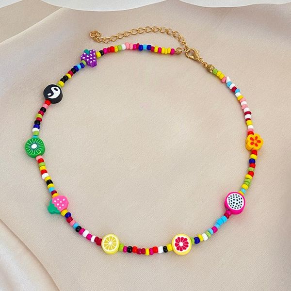 

chokers donarsei bohemia colorful fruit slices beaded necklace for women fashion handmade tai chi boho jewelry, Golden;silver