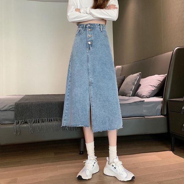 

skirts half-length skirt female spring 2021 high-waisted thin a-line student mid-length bag hip, Black