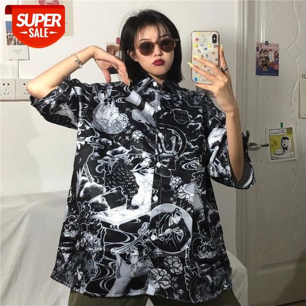 

2021 Spring Summer New Vintage Blouses Harajuku Ulzzang Short Sleeve Turn-Down Collar Shirts BF Style Streetwear Blusas Mujer #6Z1e, White