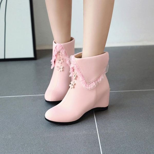 

boots big size 9 10 11 12 women shoes ankle for ladies woman winter mosaic silk rivet with flower, Black