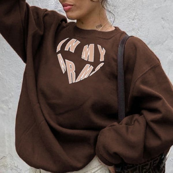 

women's hoodies & sweatshirts occasional brown sweater, female long-sleeve sweatshirt with vintage print lyrics for autumn y2k, wide tu, Black