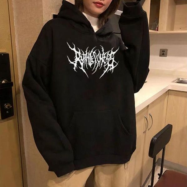 

women's hoodies & sweatshirts harajuku ladies warm gothic streetwear punk women hoody horror fashionable casual simple letter printing, Black