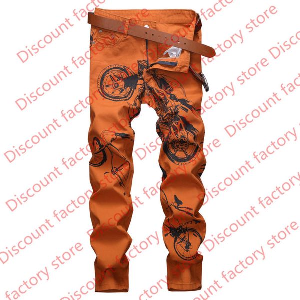 

2020 men's new designer personality ink print slim straight jeans all-match casual men's denim pants trend, Blue