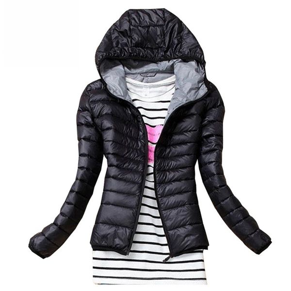 

autumn winter women basic jacket coat female slim hooded brand cotton coats casual black jackets 210914, Black;brown