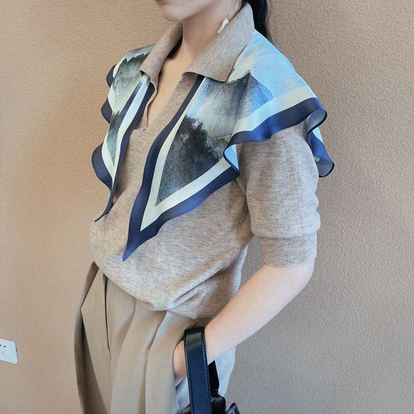 

korean decorative silk scarf, fashionable hairband, versatile design, small personality shawl, fake collar, headband, professional, Blue;black