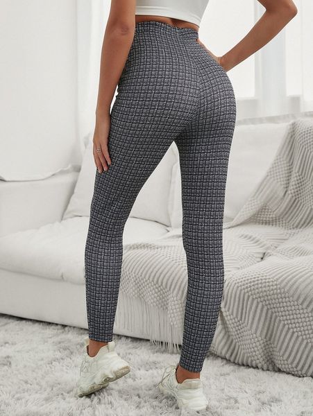 

plaid print high waist leggings i2rs#, Black