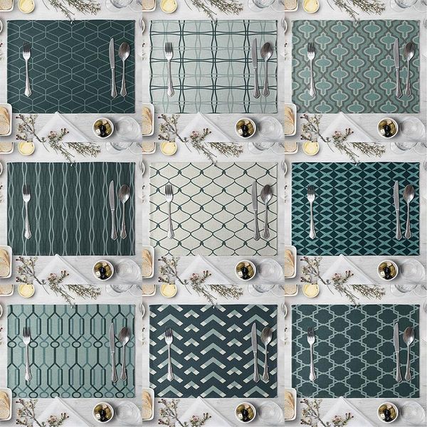

mats & pads 1 pcs blue white geometric pattern placemat dining table mat linen pad cup 40*30cm home decor