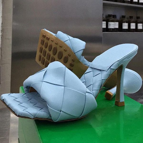 

sandals summer women's square toe cowhide woven heels thin heel sexy, Black