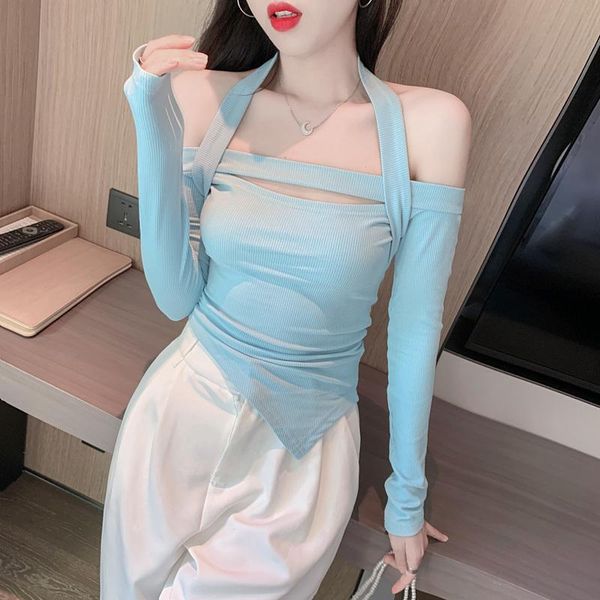 

women's t-shirt fashion clothing trends 2021 korea autumn irregular design sense chic long sleeve women white off shoulder top