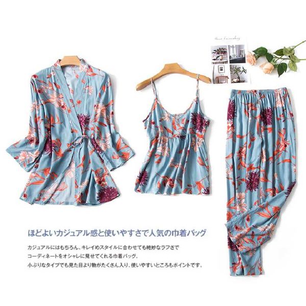 

women's sleepwear 3pcs women cotton pajamas suit pants&suspenders robe set intimate lingerie bridal wedding gift homewear nightgown, Black;red