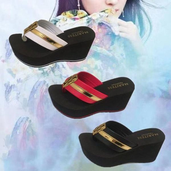 

slippers spring and summer women's herringbone net hongjin wedge heels outdoor non-slip height increasing beach sandals, Black