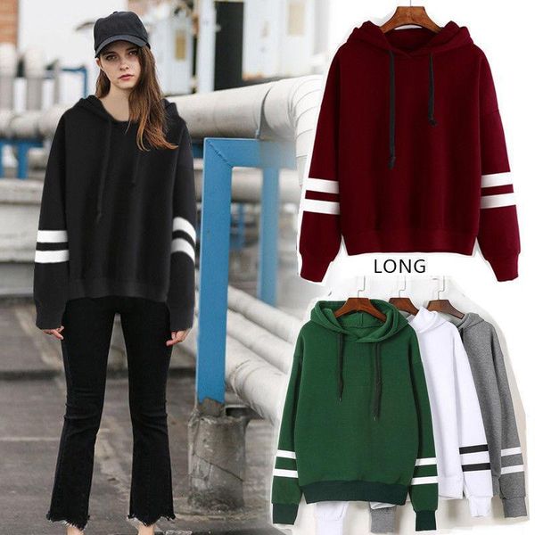 

womens long sleeve hoodie sweatshirt 2021 fashion jumper hooded pullover casual ladies top, Black