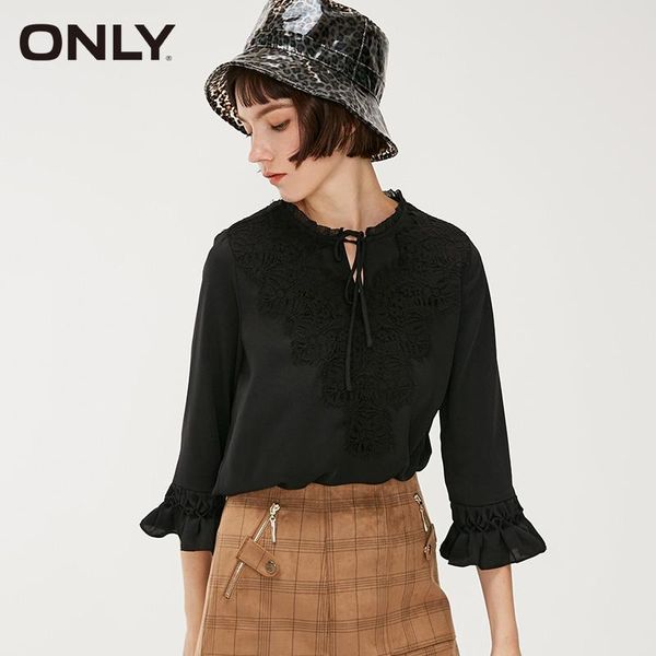 

onlywomen spring new style lace panel tie loose long sleeve chiffon blouse | 119158507, White