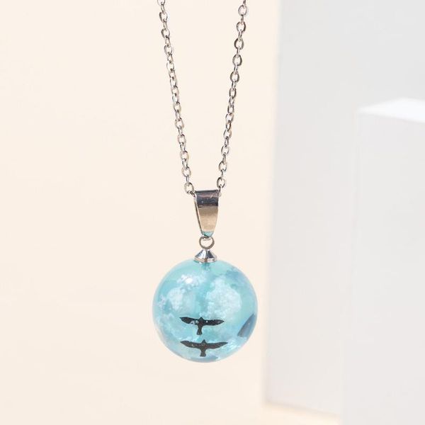 

pendant necklaces 2021 blue sky white clouds dayan glass ball necklace creative fashion women jewelry gift, Silver