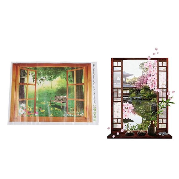 

wall stickers removable 3d window scenery sticker exotic view & sakura peach blossom flower art