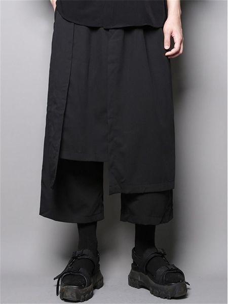 

men's pants classic and dark personality contracted splice yamamoto wind casual loose large nine cent two skirt, Black