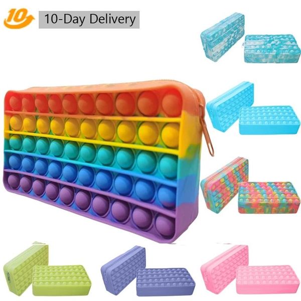 

fidget toys sensory fashion rainbow student pencil case push bubble tie-dye colorful anti stress educational adults decompressionkids school