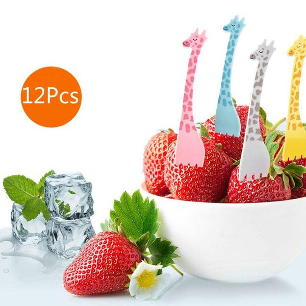 

forks 12pcs/set portable giraffe shape fruit snack toothpick cartoon picks salad desert tableware kitchen tool