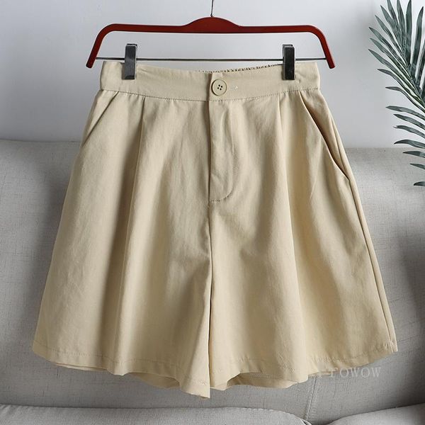 

women's pants & capris korean japanese style half women 2021 casual solid color buttons simple slim loose wide-leg knee length womens, Black;white